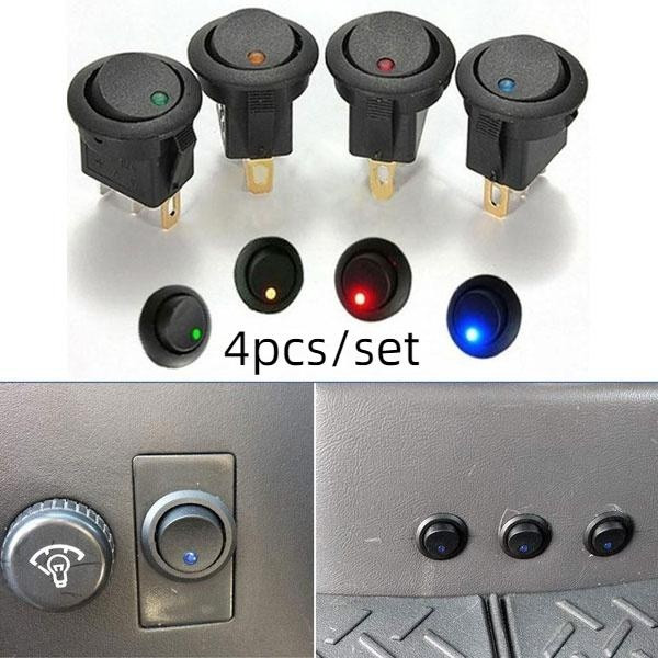 4Pcs Round Rocker Switch 12V 20A ON Off 3Pin Rocker Switch LED Light ...