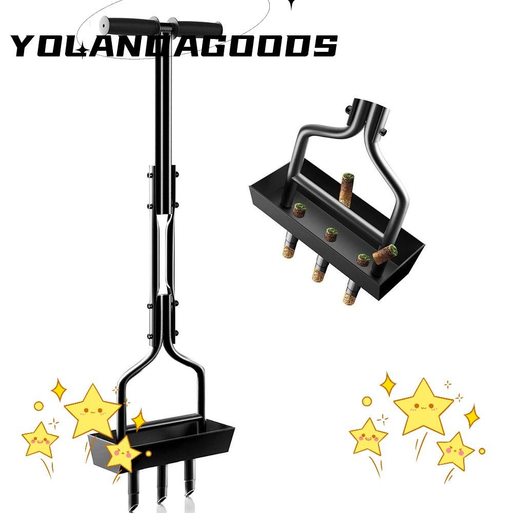 YOLA Lawn Aerator with 3 Tines, Manual with Soil Core Storage Tray ...