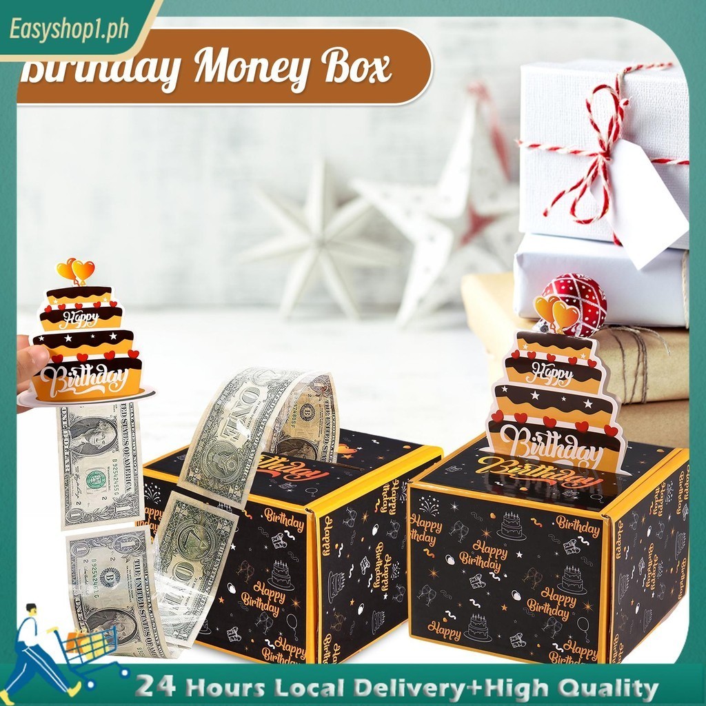 Birthday Money Box for Cash Gift Pull 5.1×5.1×4.3 Inches Square Money ...