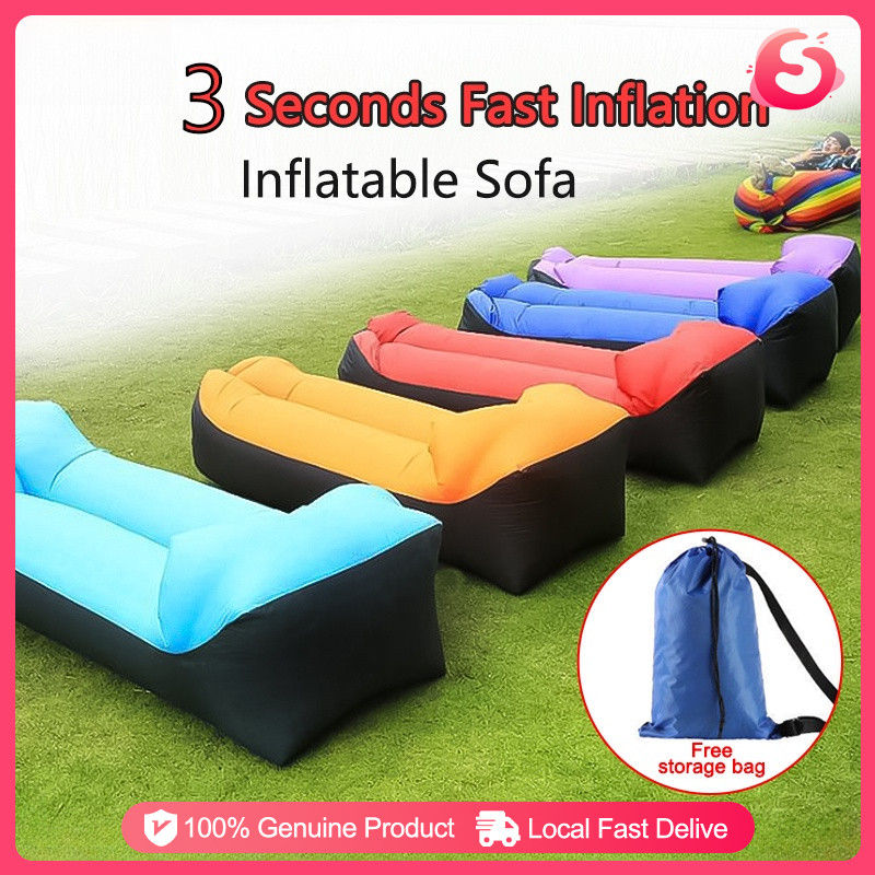 Inflatable Banana Bed With Pillow Folding Sofa Beach Air Bed Portable ...