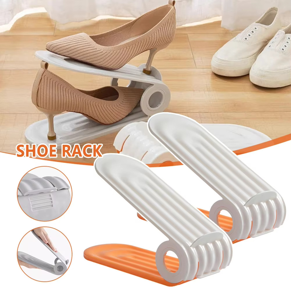 Double Layer Adjustable Folding Shoe Organizer Support Space-saving ...