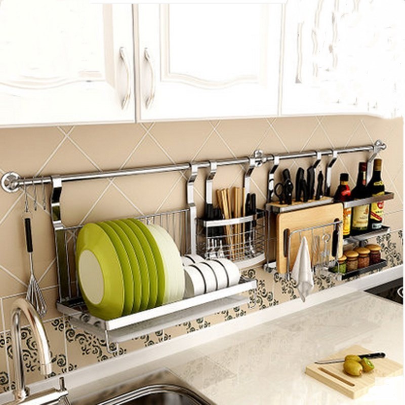 ☃ Stainless steel multi-functional kitchen rack wall hanging drain bowl ...