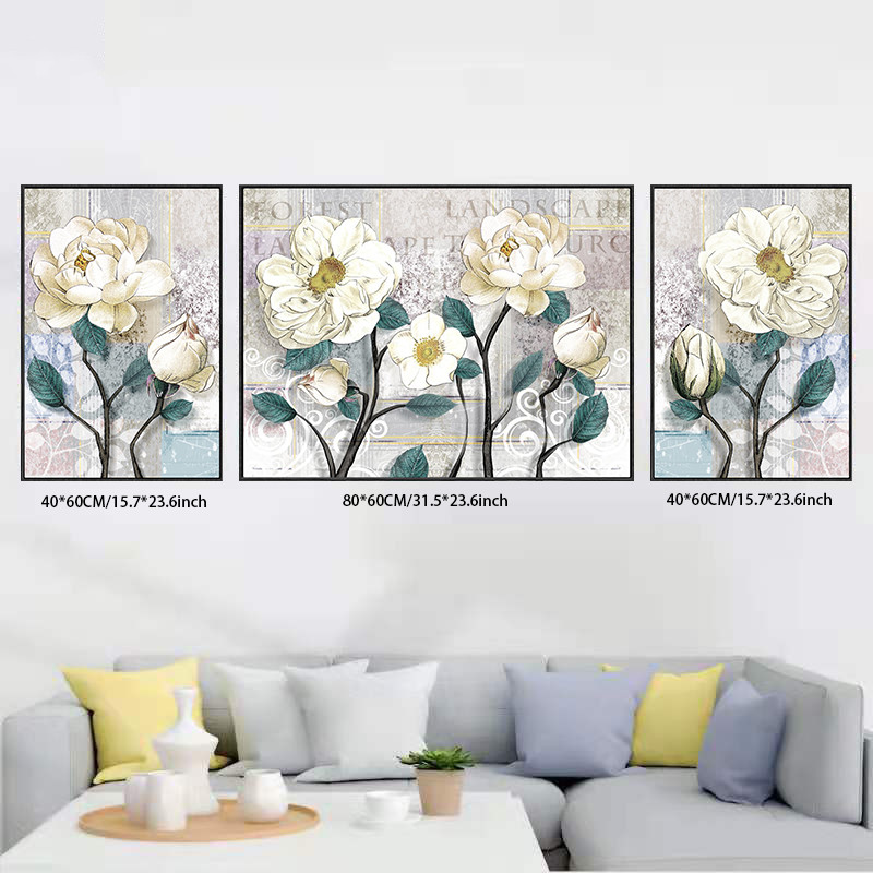 painting wall decor 3PCS Triple mural living room bedroom flower art ...