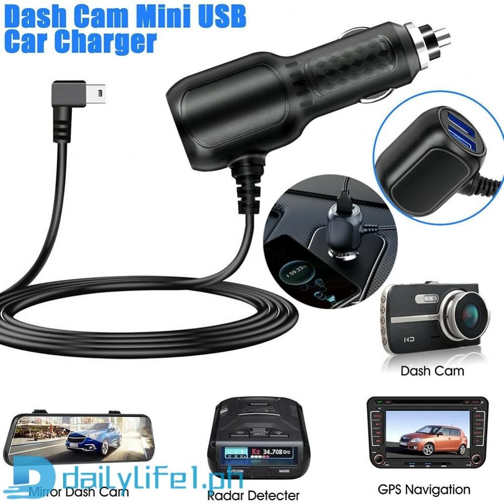 Dash Cam Car Charger Mini Usb Cable 11.5ft Power Cord Supply For Camera 