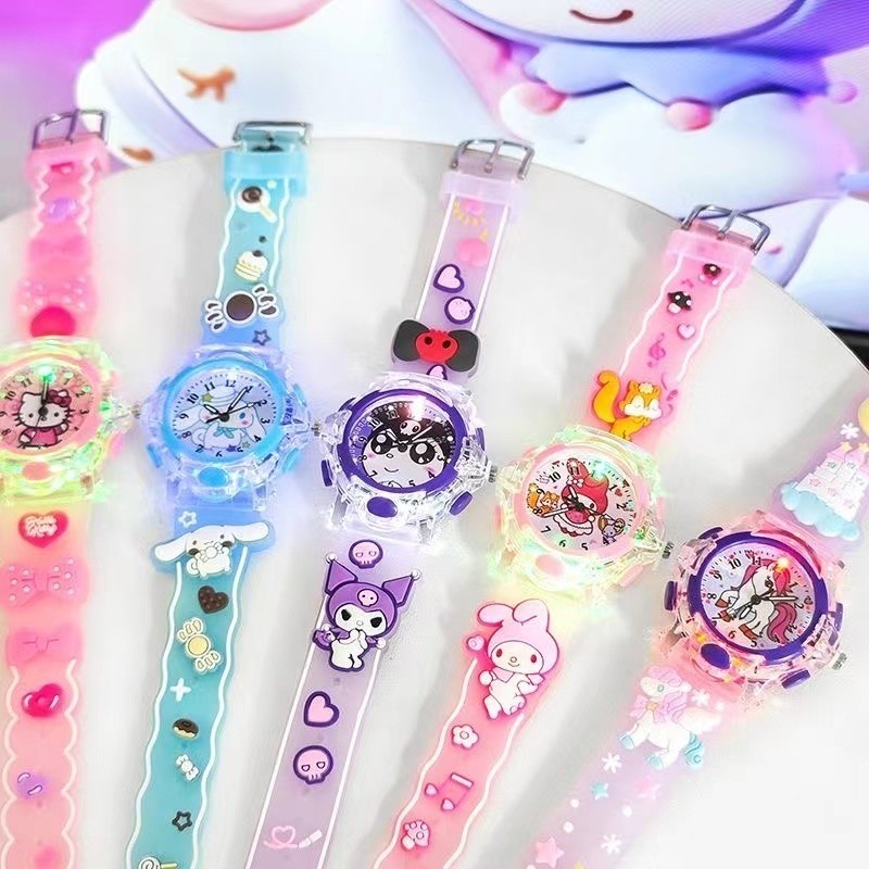 Kawaii Sanrio LED Luminous Light Watch Kuromi Melody Cinnamoroll Cute ...