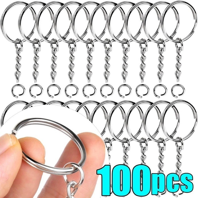 50/100/150Pcs Silver Plated Metal Blank Keyring Keychain/Split Ring Keyfob  Key Holder Key Chain