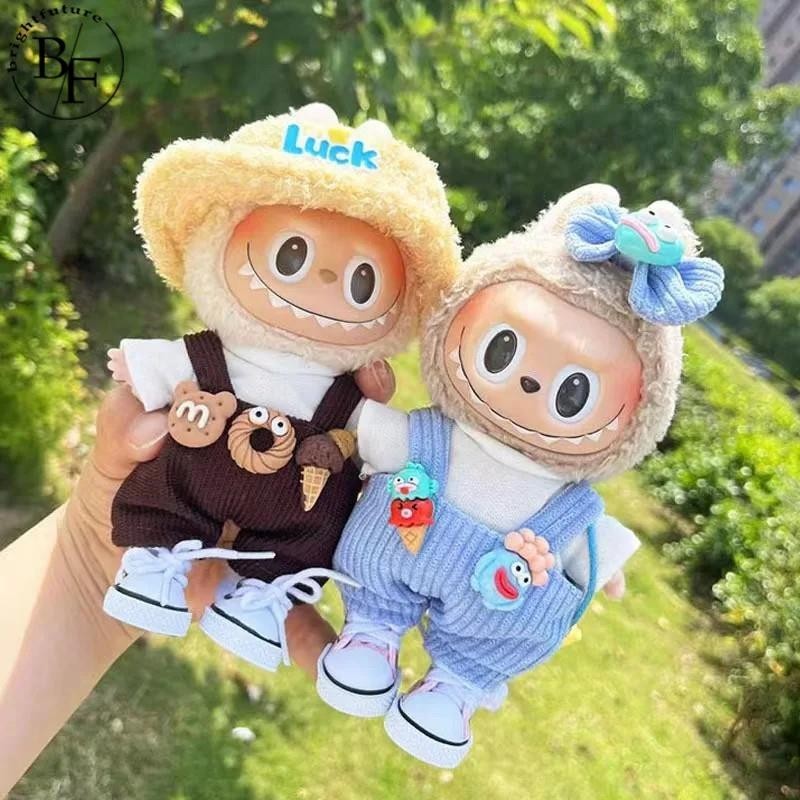 Cloth For Lapupu Doll,5-Piece Handcrafted Crochet Clothes Outfit For 17cm Lapupu(NO Doll) - Light Pink Clothes + Light Pink Bear-Shaped Velvet Hat + Glasses + Shoulder Bag + White Canvas Shoes