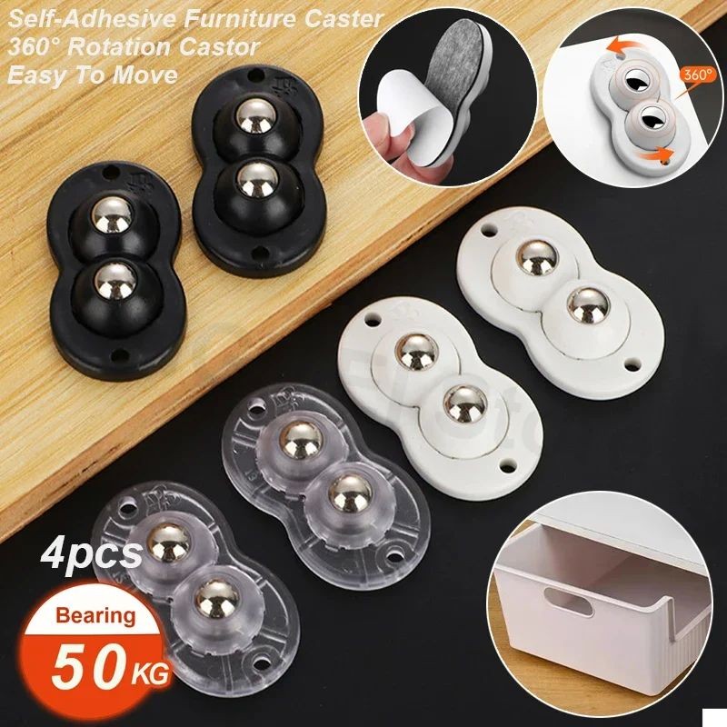 360° Rotation 2 Beads Self-Adhesive Furniture Caster Wheels Mini ...