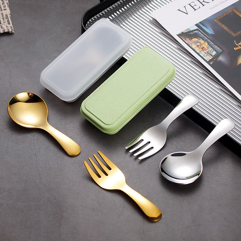 304 Stainless Steel Portable Spoon Fork Short Handle Student Tableware ...