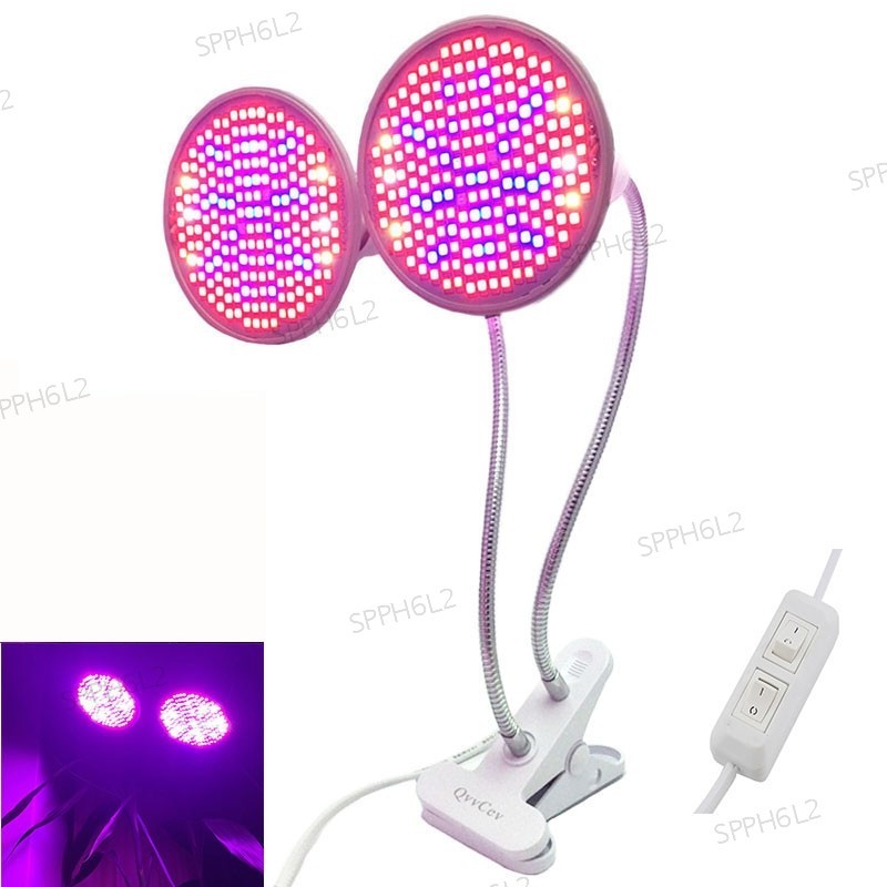 Dual Head 200 LED Full Spectrum Plant Grow Light E27 bulbs growing ...
