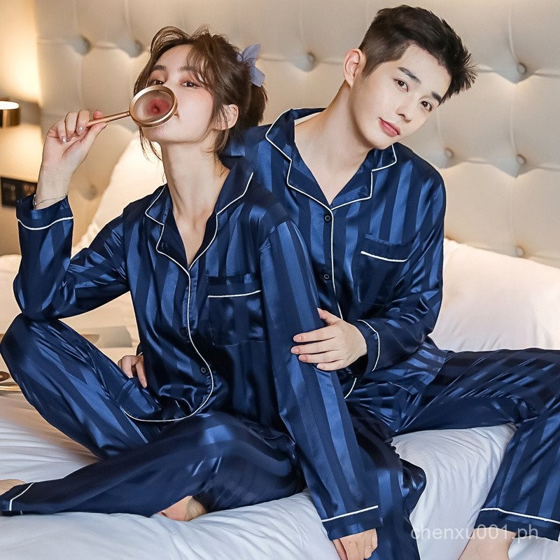 Couple Luxury Pajama Suit Satin Silk Pajamas Sleepwear Sets Lovers ...