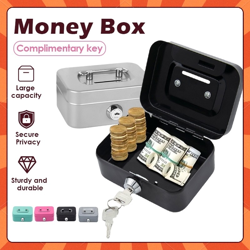 Metal Money Box with Key Durable Coin Bank Organizer Box Money Can for ...