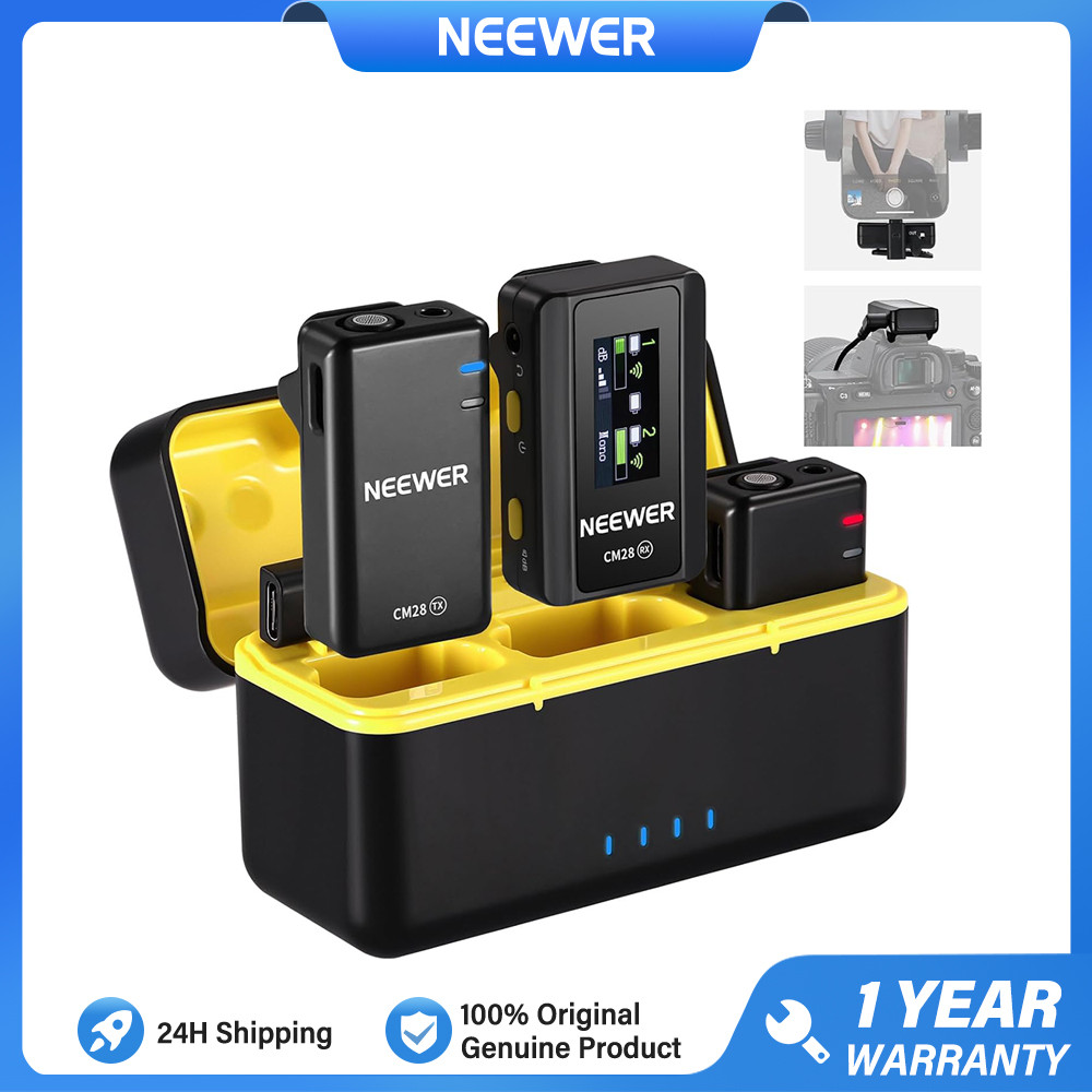 NEEWER CM28 Wireless Lavalier Microphone System - 2 Transmitters With Charging Case & 4GB Storage