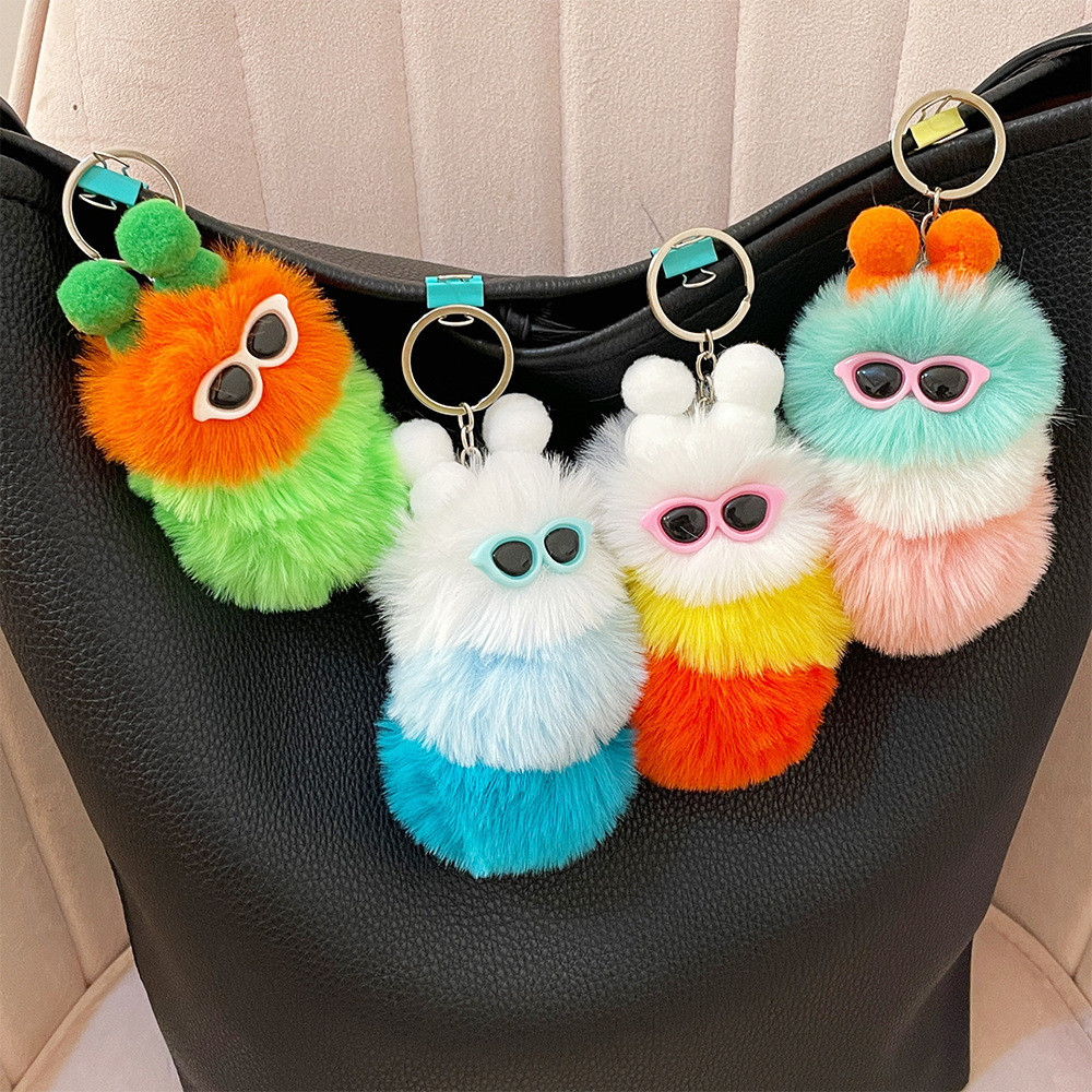 MATA GANTUNGAN OMB Cute Bag Keychain in the Shape of a Caterpillar, Pom ...