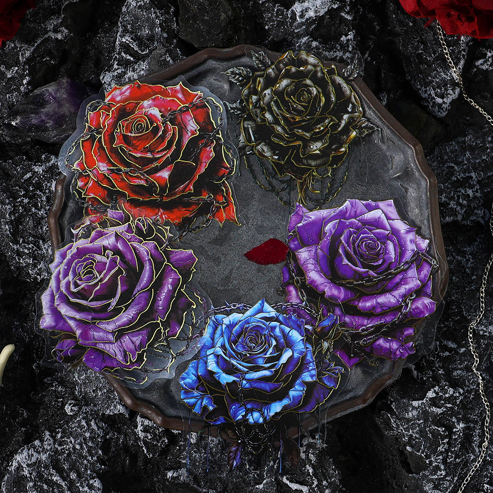 Journamm 10patterns/pack Hot Stamping Rose Iron Chain Sticker Stickers ...