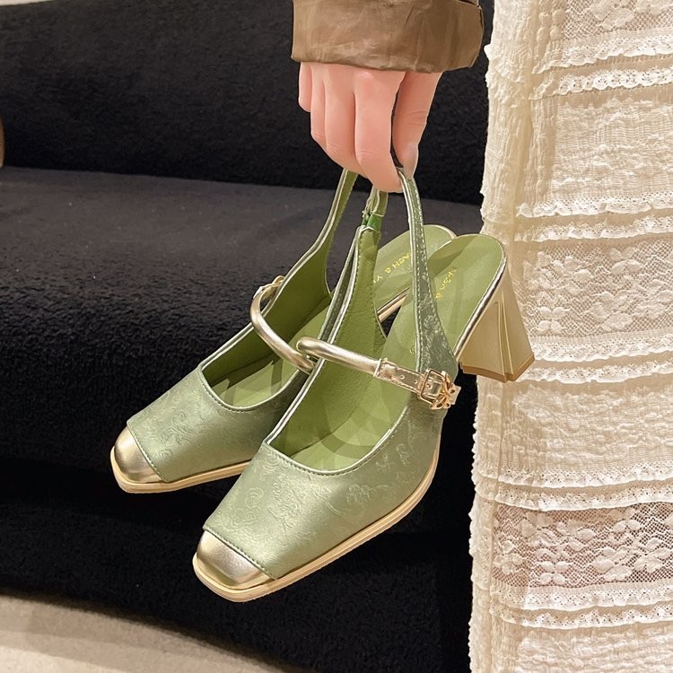 Retro High Heels Women's Shoes Round Toe Mary Jane Thick Heels