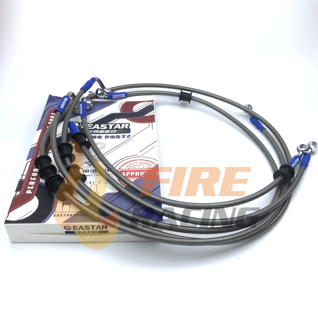 BRAKEHOSE FRONT & REAR NMAX V1/V2 ABS ( SET 4 pcs ) SILVER BRAKE HOSE ...