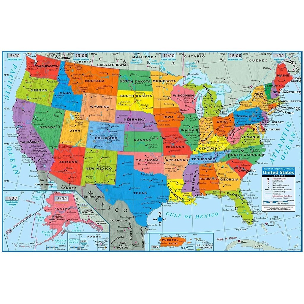 1Pcs Canvas Print Superior Mapping Company United States Poster Size ...