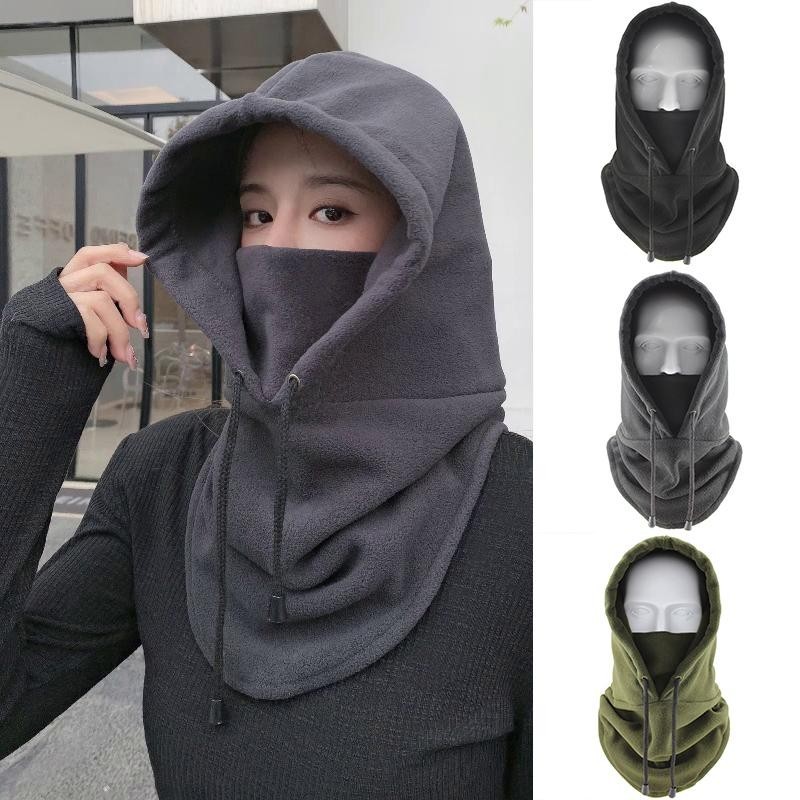 Coral Fleece Hood Scarf Outdoor Sports Cycling Hat Windproof Thick Cap For  Women Men Face Mask Plush Winter Balaclava Soft Hat