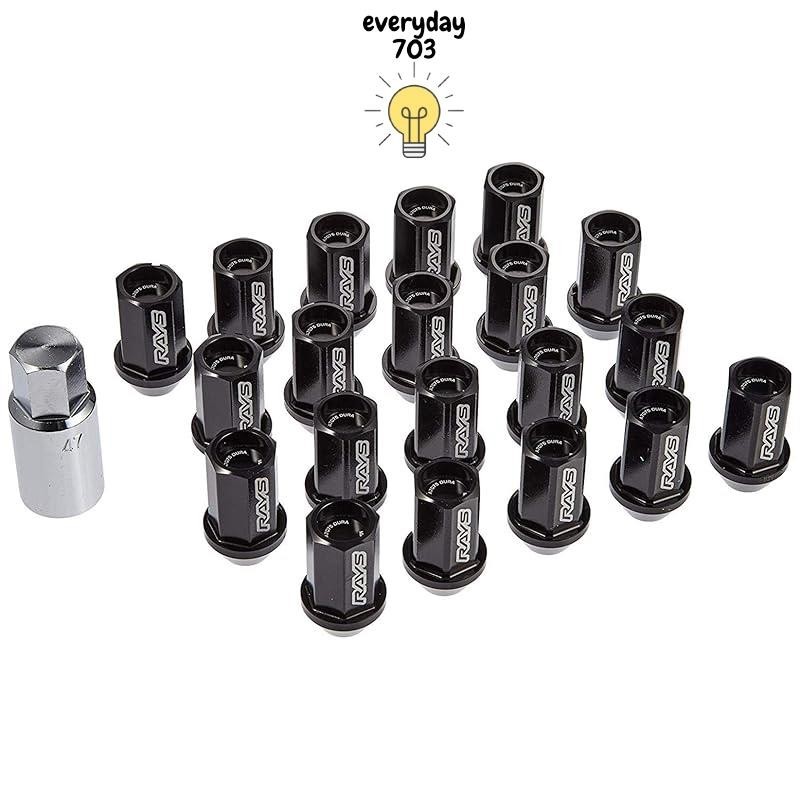 RAYS Duralumin Lock & Nut Set L42 Straight Type M12×1.5 Black Anodized ...