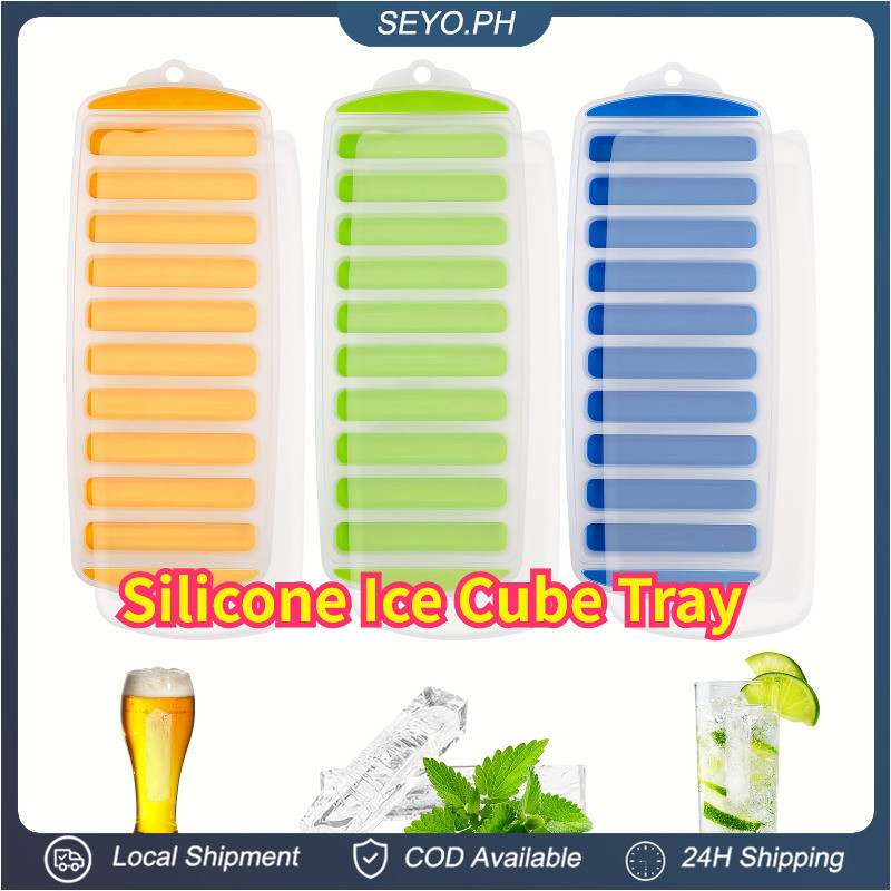 10Grids Silicone Ice Cube Tray Long Strip Rectangular Cylindrical Mold ...