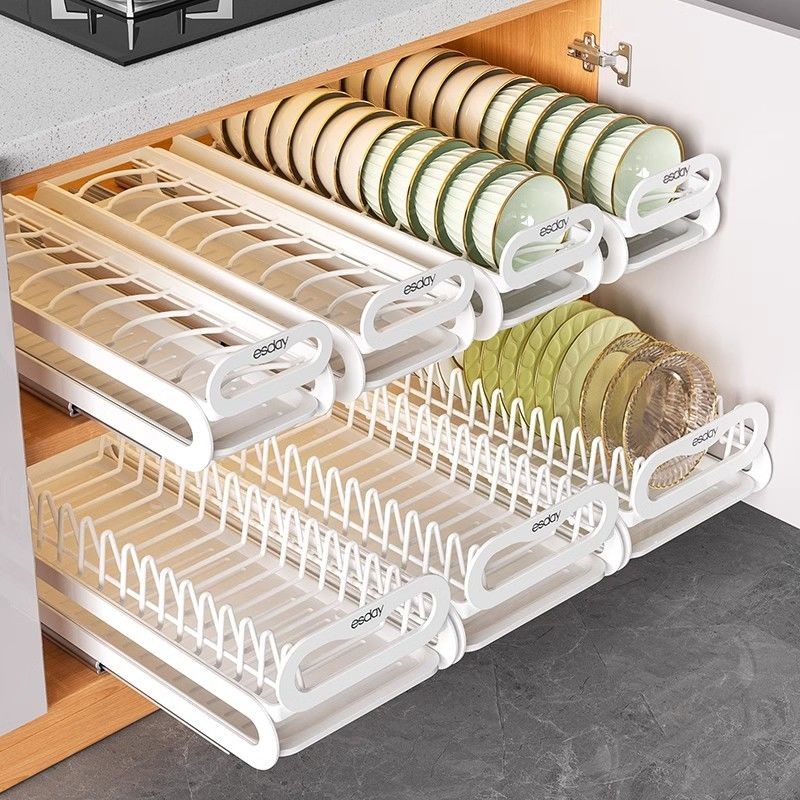 Installation-free Kitchen Pull-out Dish Storage Rack Cabinet Dish Rack ...