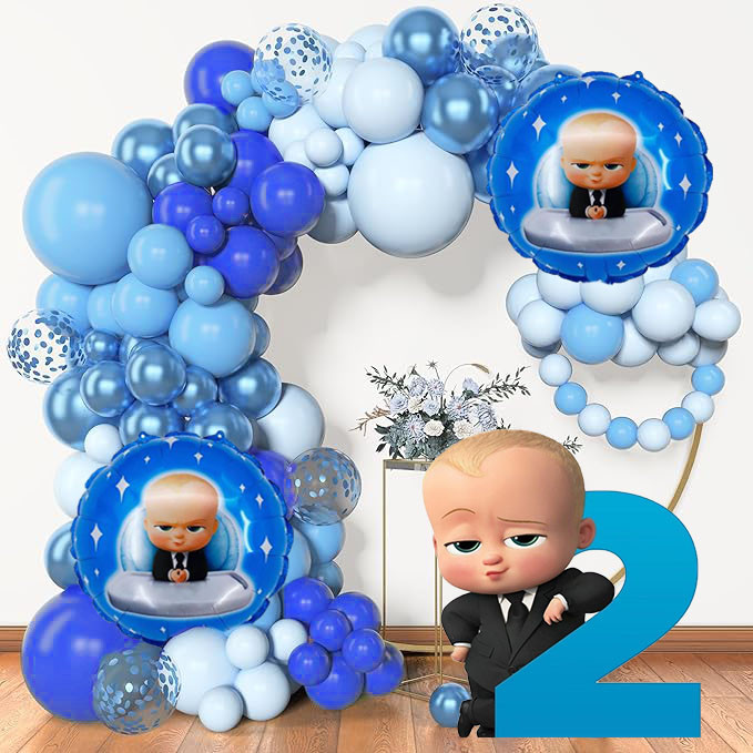 Baby Boss Theme Blue Balloon Set Garland Arch Kit with Metallic Blue ...
