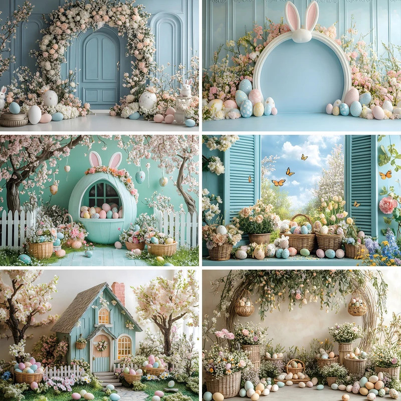 Happy Easter Day Photography Background Blue Wood Board Easter Egg ...