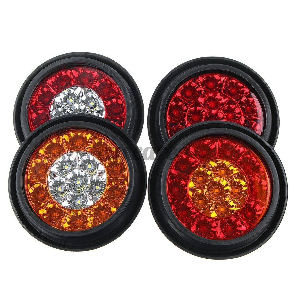 2-Pack 4 Inch Round 16-LED Trailer Tail Lights – Reverse/Stop/Turn – Amber/White/Green/Blue – Waterproof For Truck, RV, Boat
