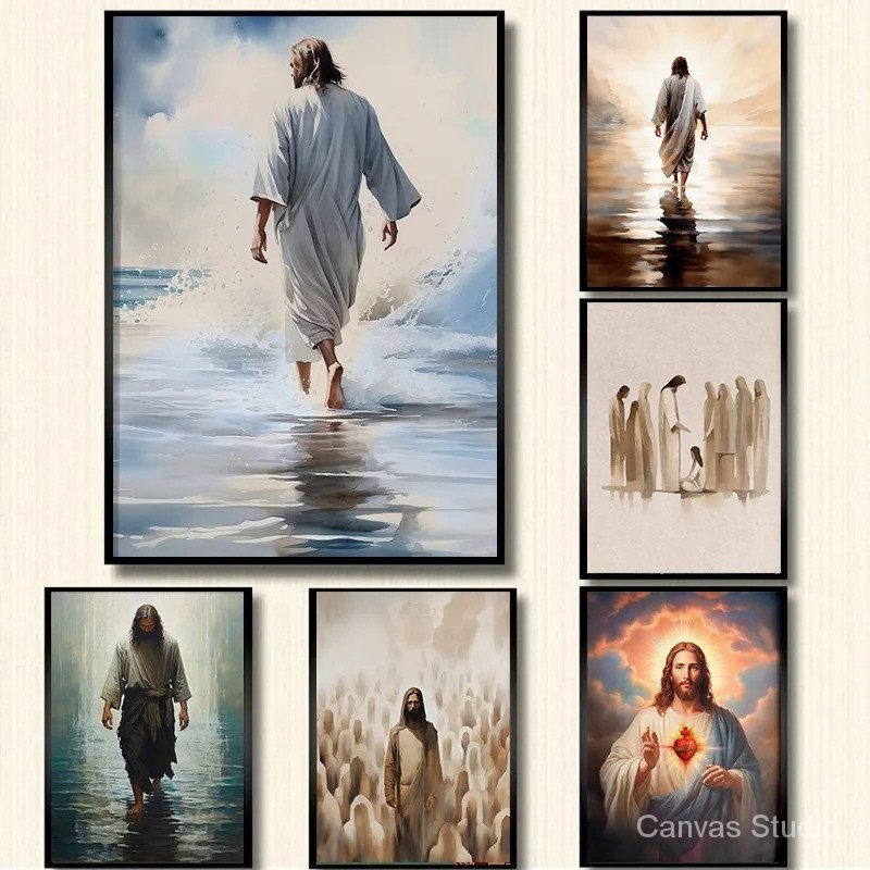 Jesus Walking on Water Poster Jesus Art Bible Canvas Painting Christian ...