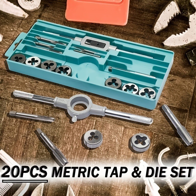20 PCS HSS Tap and Die Set Metric Hand tap Threading Tool Adjustable ...