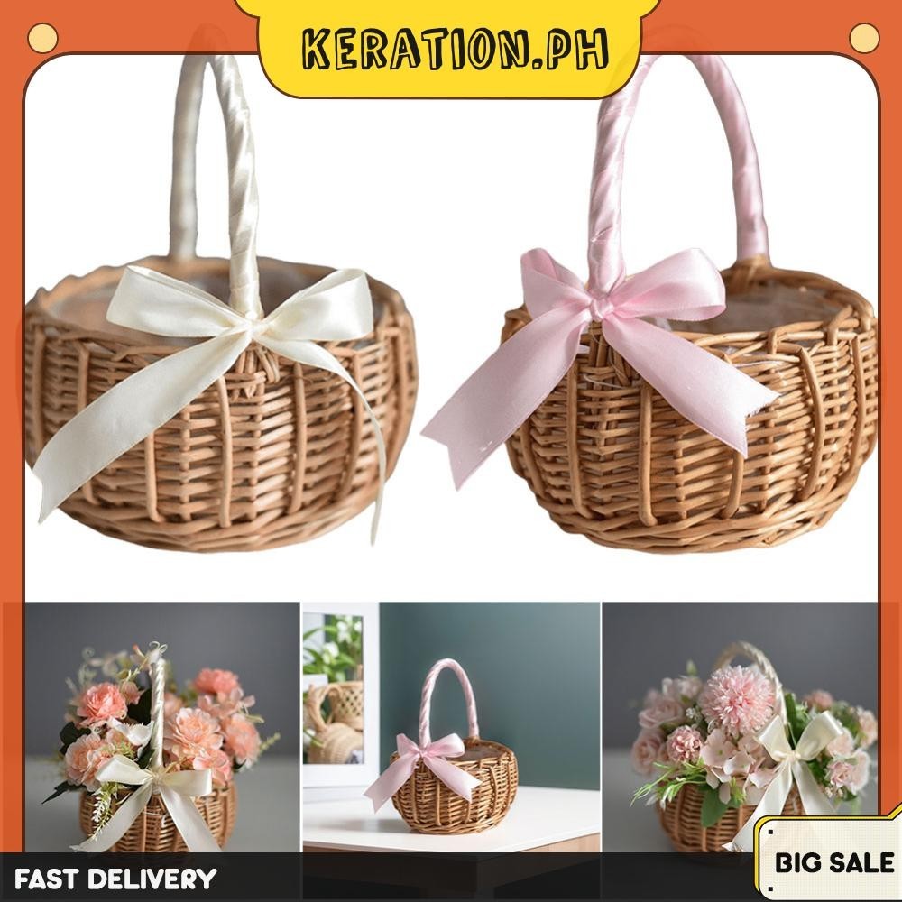 Wicker Basket Wedding Flower Girl Baskets with Handle Woven Rattan ...
