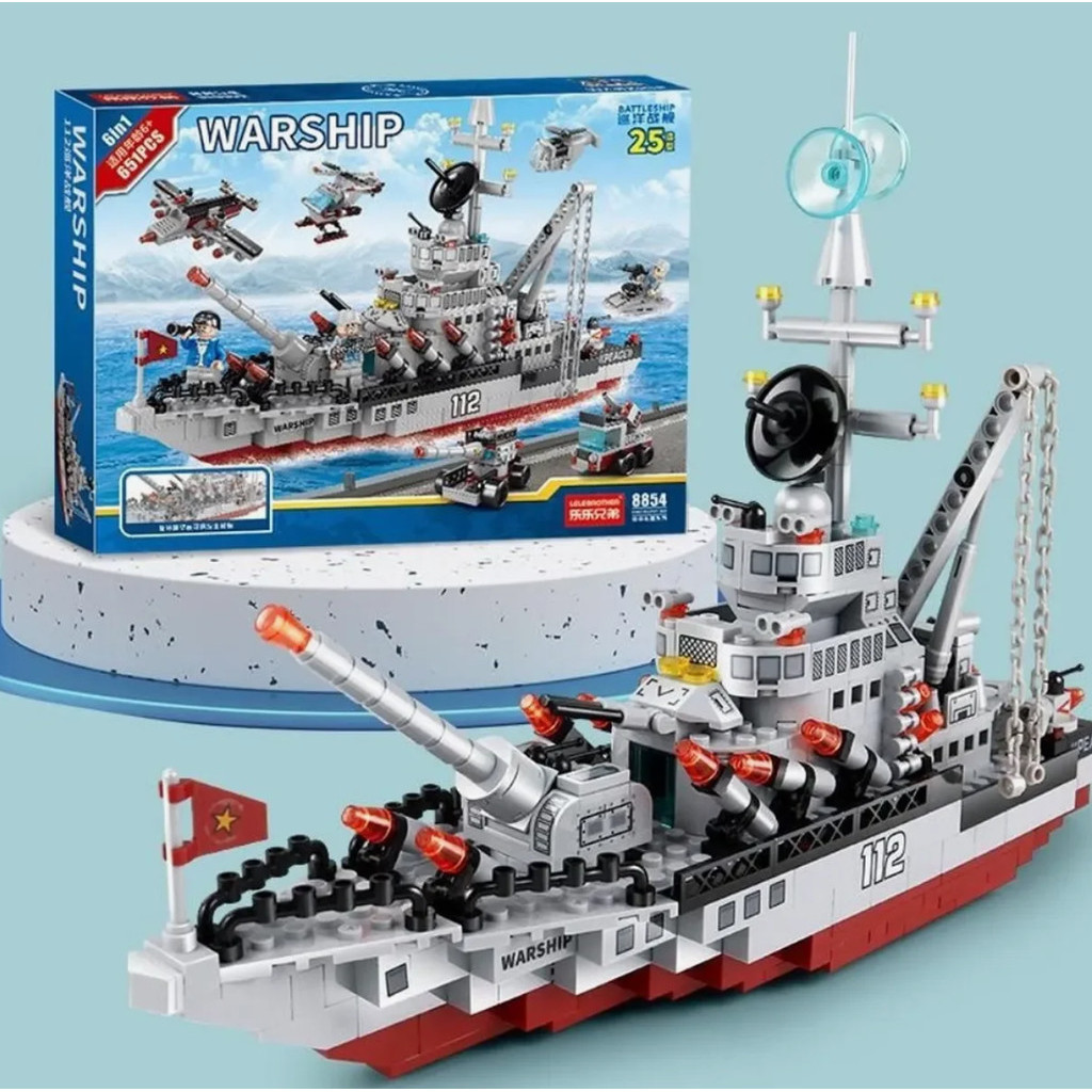651pcs Military Warships Cruiser Ship Building Blocks Set For Boys Navy ...