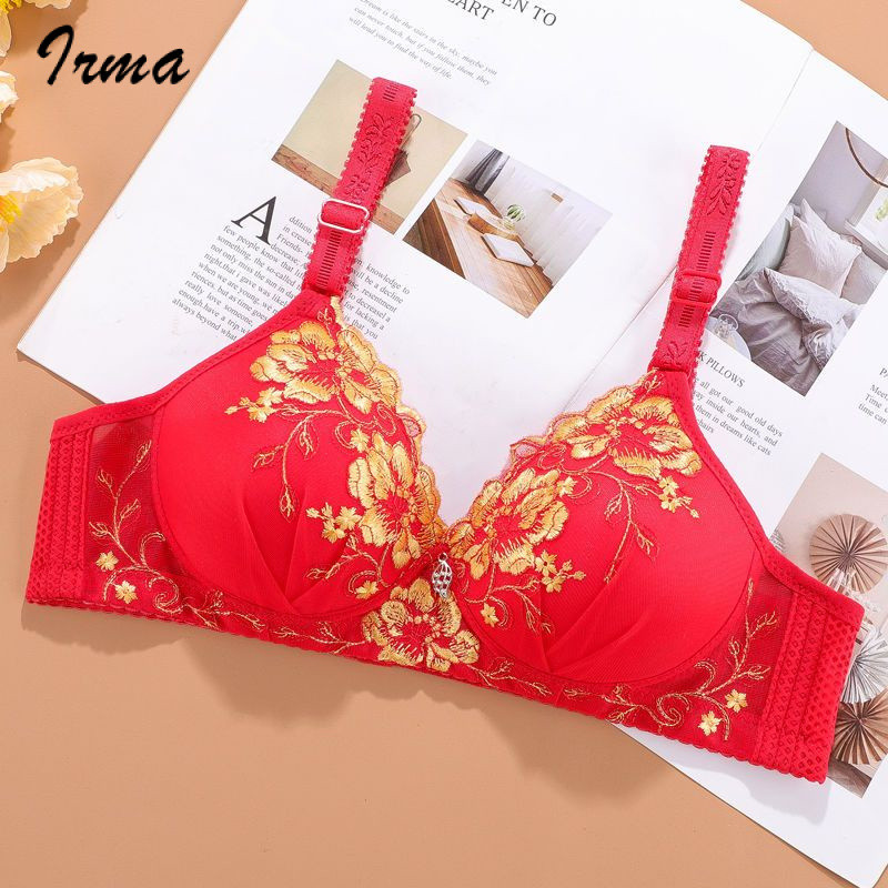 Bra Bright Red Birth Year Thin Wireless Women's Underwear Embroidered ...