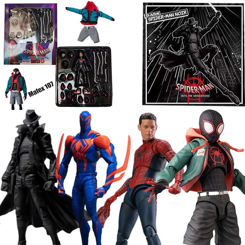 CT SpiderMan Into The Spider Verse SpiderMan Noir Mafex 107 Miles Morales Tobey Maguire Shf Gwen