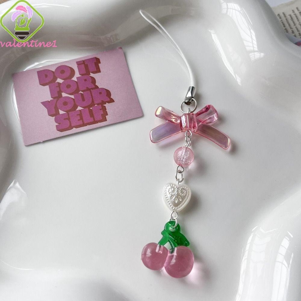 Red Mobile Phone Charm Strap Chain Lanyard Acrylic Bow Cross Women Black Heart Glass Beads Jewelry Girl Wristlet Keychain