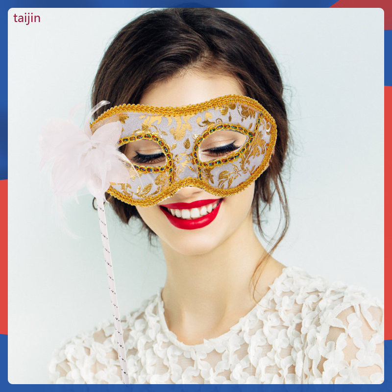 Masquerade Mask with Stick Plume Mask Women Costume Mask Prom Mask ...