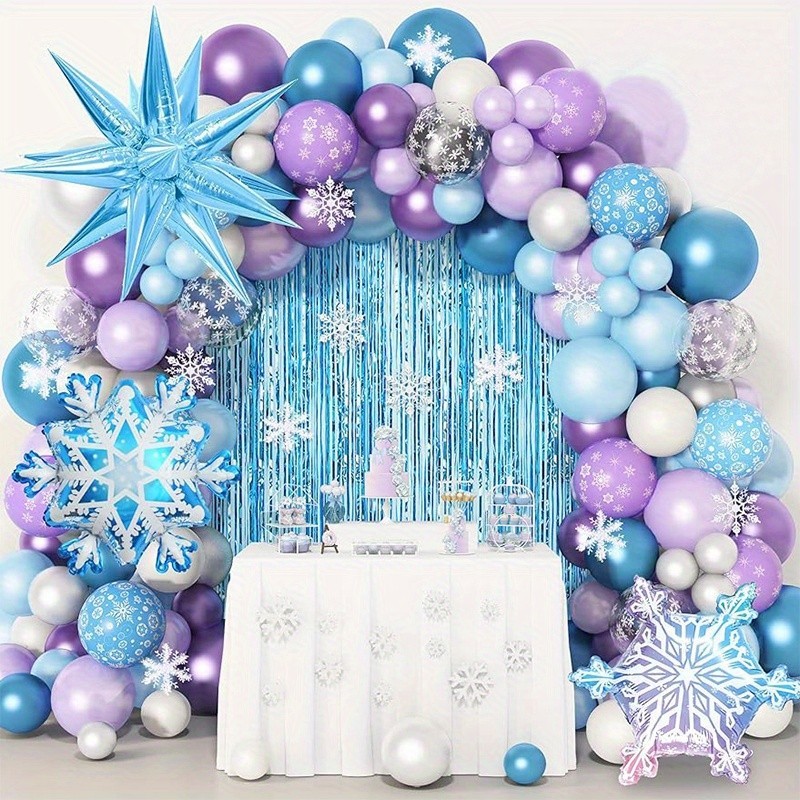Frozen Theme Snowflake Balloon Blue Purple White Balloon Garland Arch ...