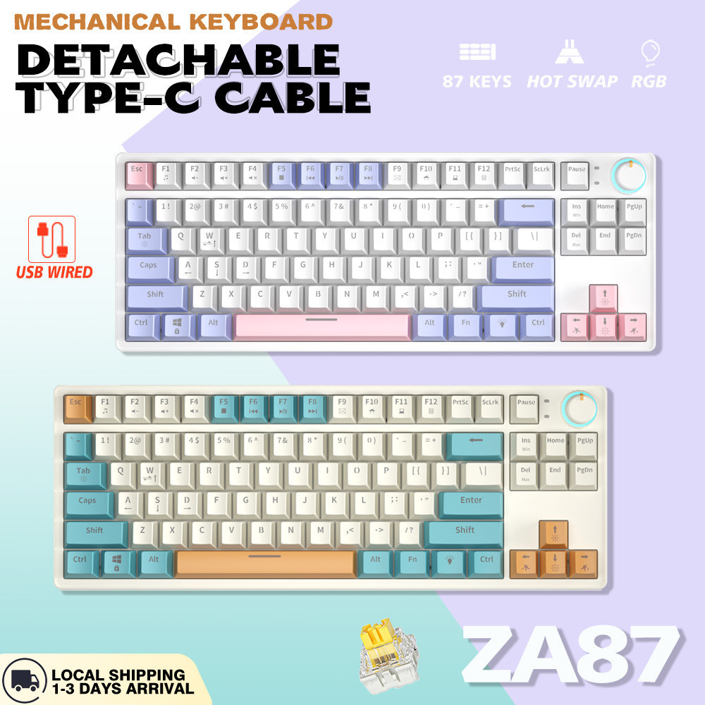 ZA87 Wired Mechanical Keyboard 87 Keys Yellow Switch RGB Light Hotswap ...