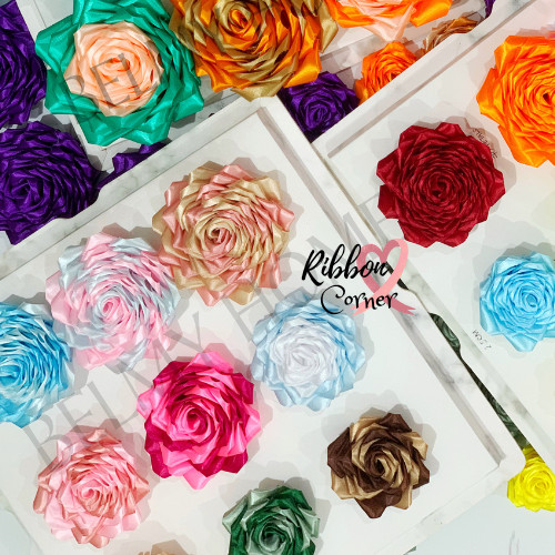 [A] PLAIN Handmade Ribbon Flower Rose Single Satin 2.5cm Petals DIY ...