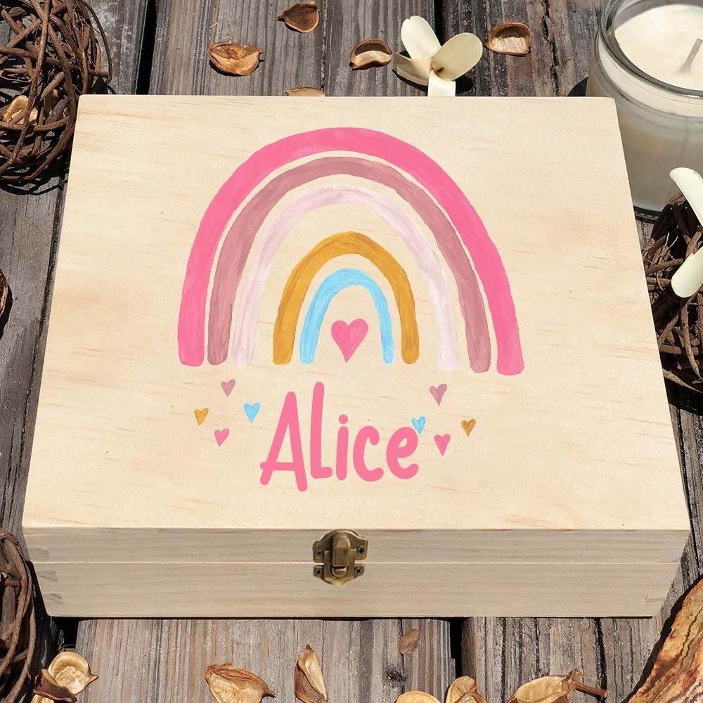 Personalised Baby Rainbow Box Custom Wooden Infat Memory Box Toddler ...
