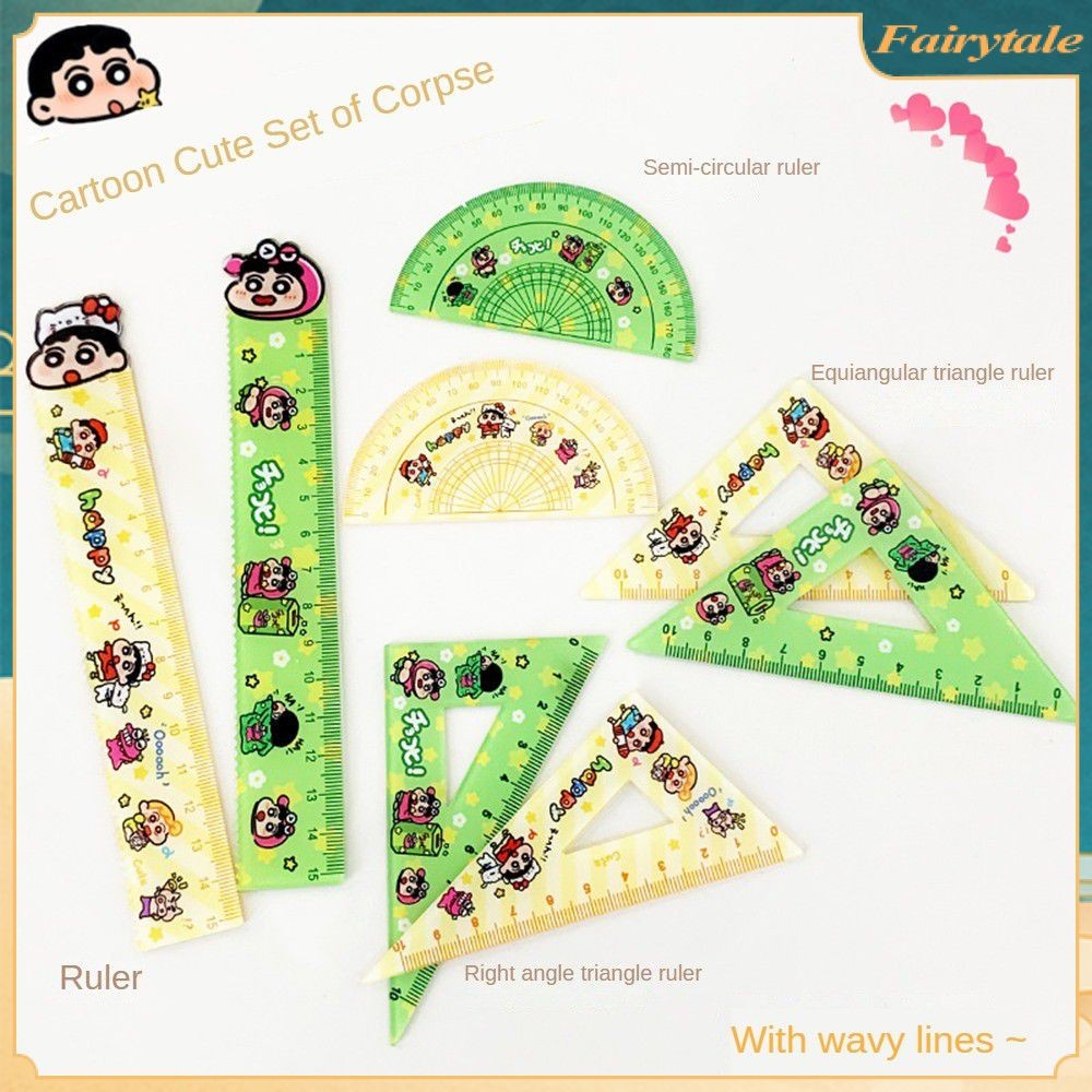 Crayon Shin-chan Ruler Set Acrylic Cute Measuring Trigonometric Student ...