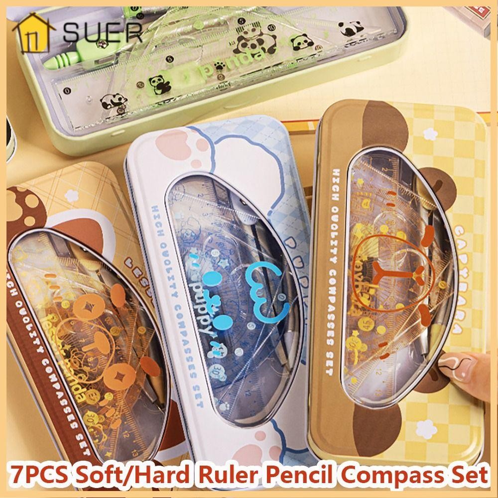 SUER1EN 7PCS/Set Hard/Soft Ruler Set, Capybara Plastic Pencil Compass ...