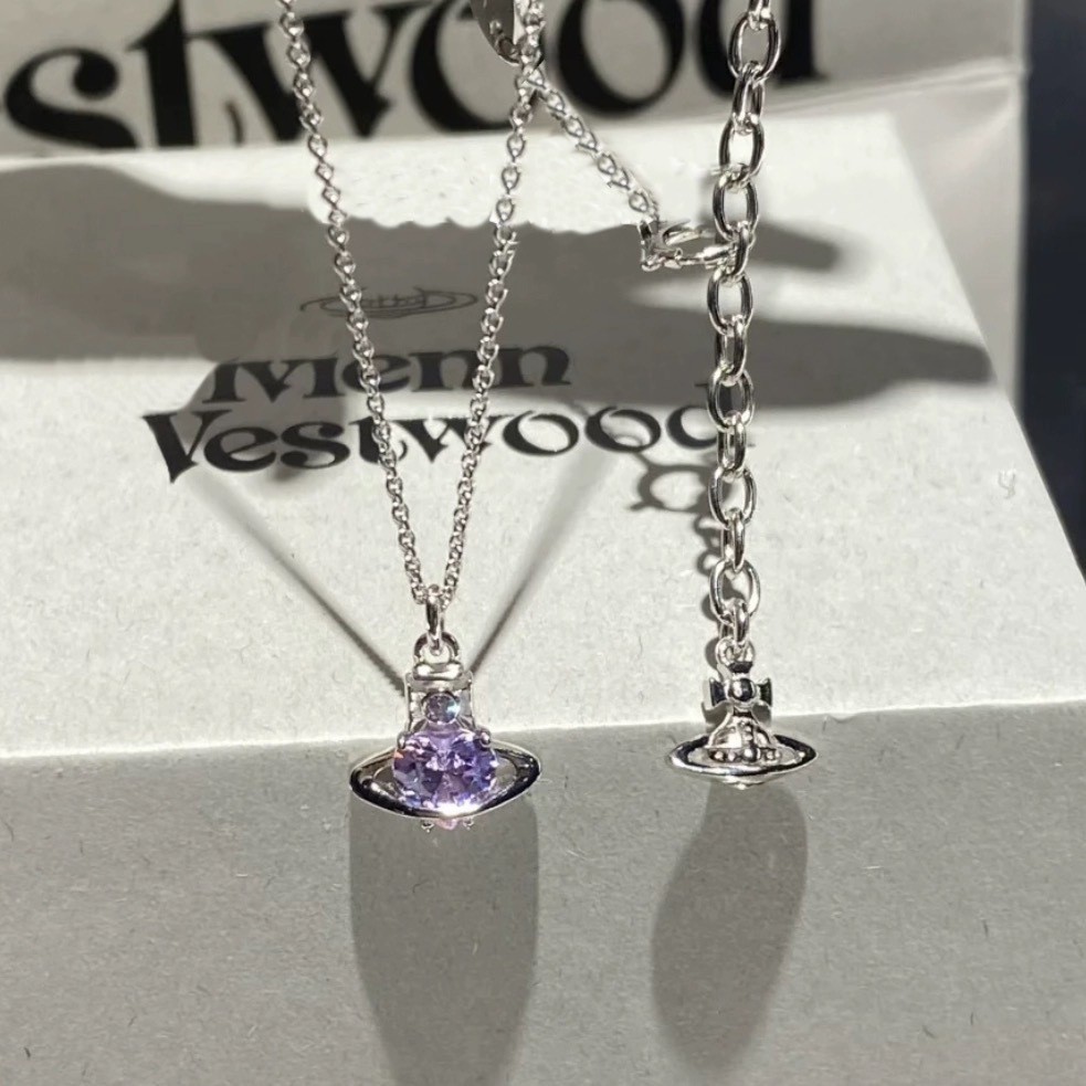 Vivienne Westwood Grey Purple Heart Necklace y2k punk store style