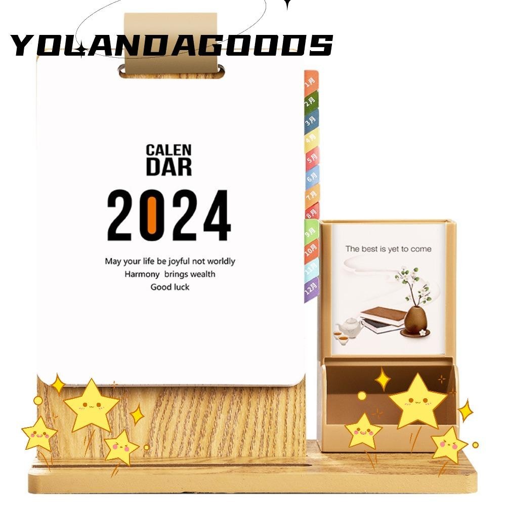 Yola flip standing desk calendar wooden with pen holder daily schedule