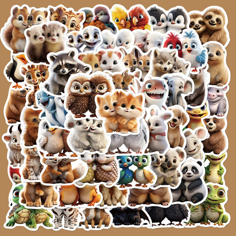 Cute Two Animals Stickers for Kids, 55Pcs Waterproof Zoo Animals Twins ...