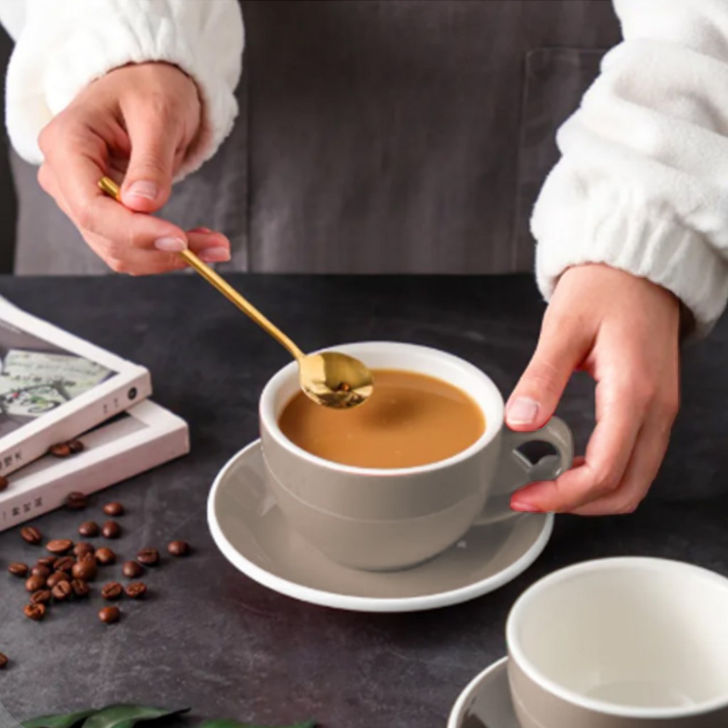 Kitchen Plus Egg Shaped Taupe Glossy Ceramic Cappuccino Cup and Saucer ...