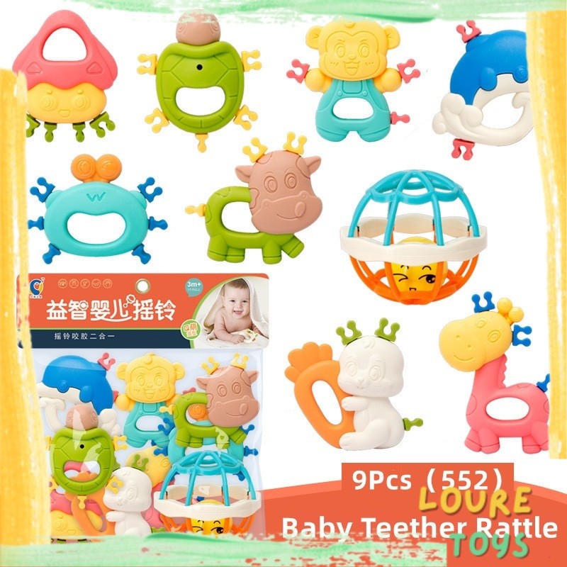 9pcs Baby Rattles Set Baby Teether Silicone BPA Free Baby Teether ...