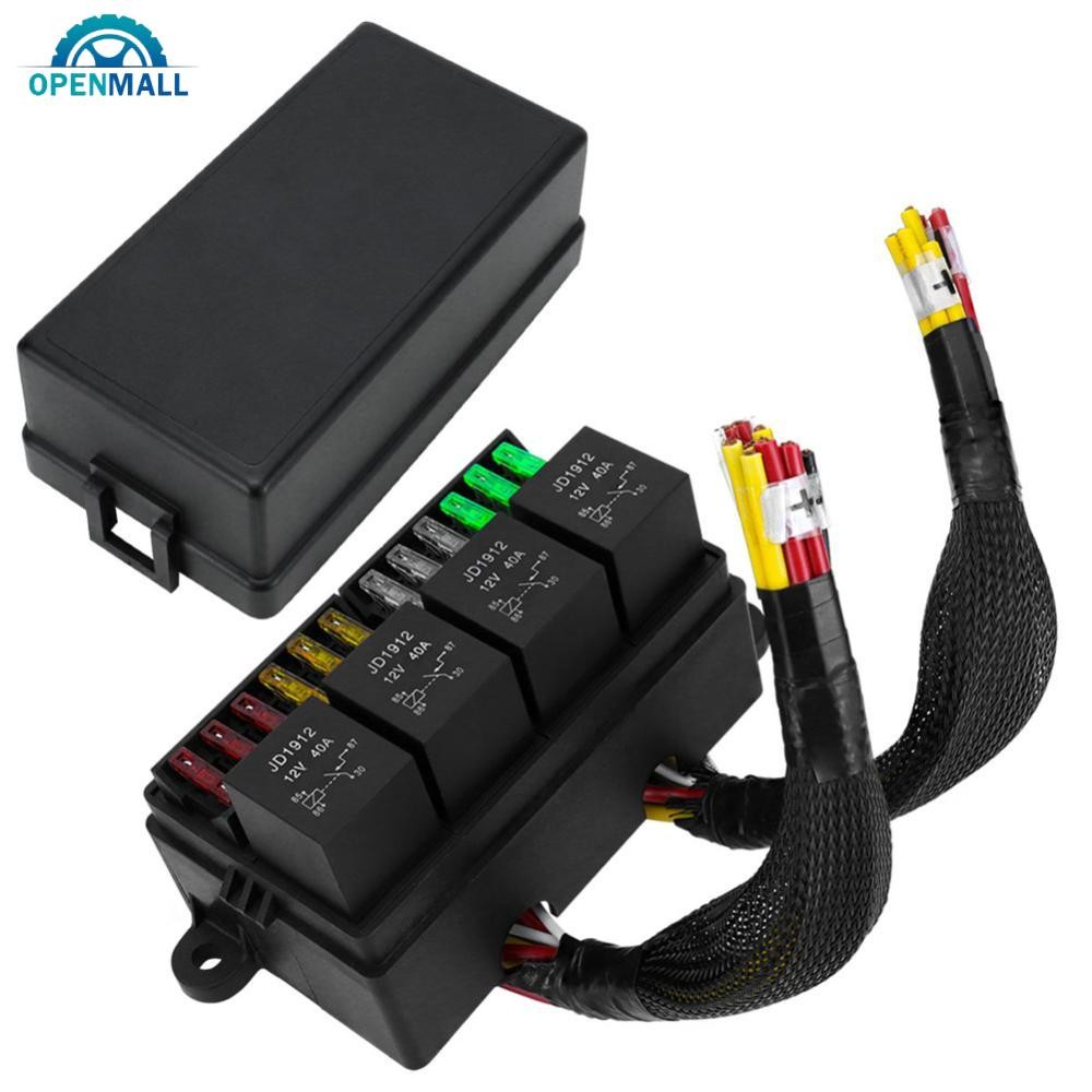OPENMALL 12V Fuse Relay Box with 4 Relay Blocks 12-Way Fuse Holder Dual ...