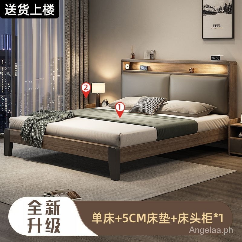 Solid Wood Bed Modern Minimalist1.5Home Double Bed Master Bedroom1.8Big ...